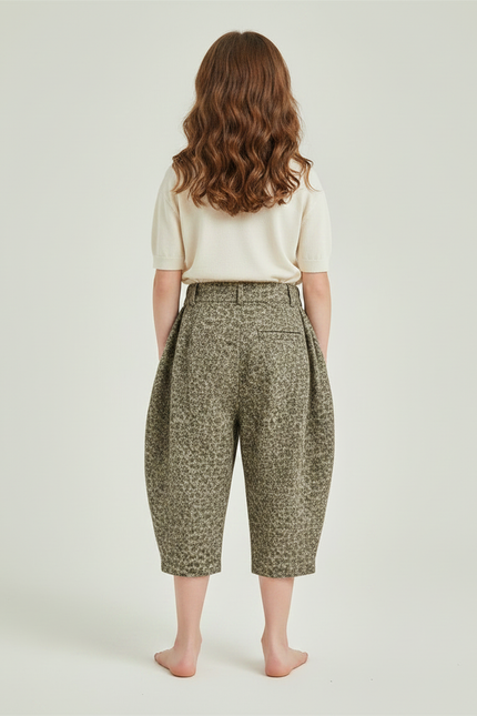 Pantalon Fluide Imprimé Fleuri Ample Décontracté Enfant - Kaki Tweed - vue 2