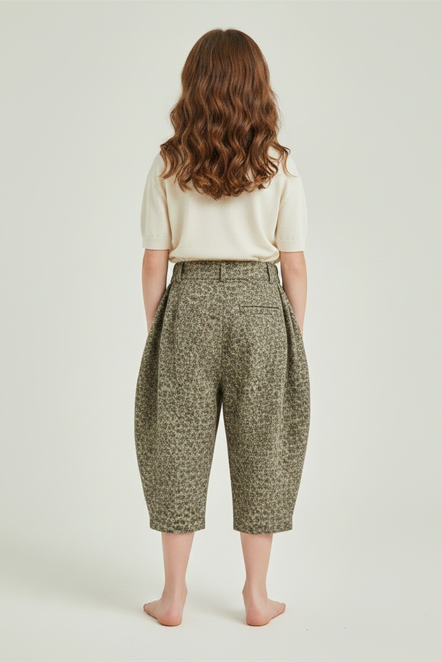 Pantalon Fluide Imprimé Fleuri Ample Décontracté Enfant - Kaki Tweed - vue 2