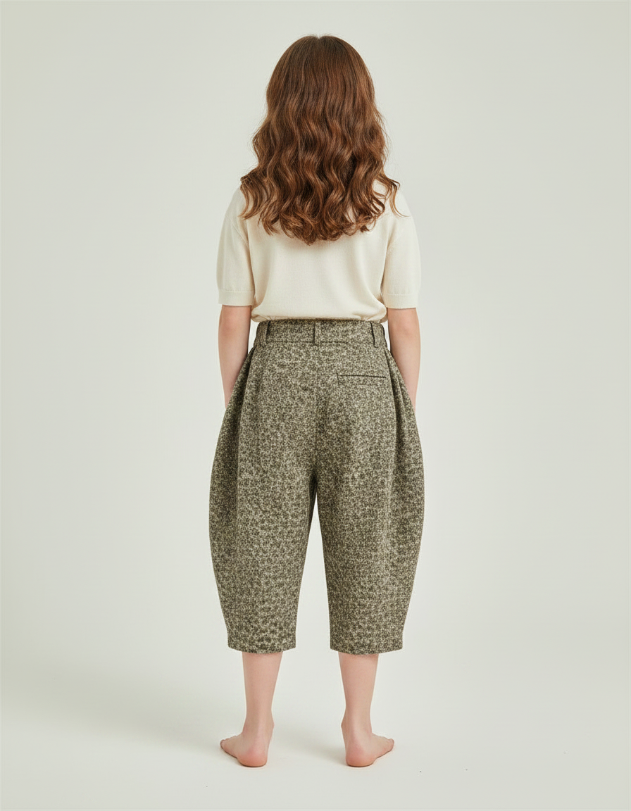 Pantalon Fluide Imprimé Fleuri Ample Décontracté Enfant - Kaki Tweed - vue 2