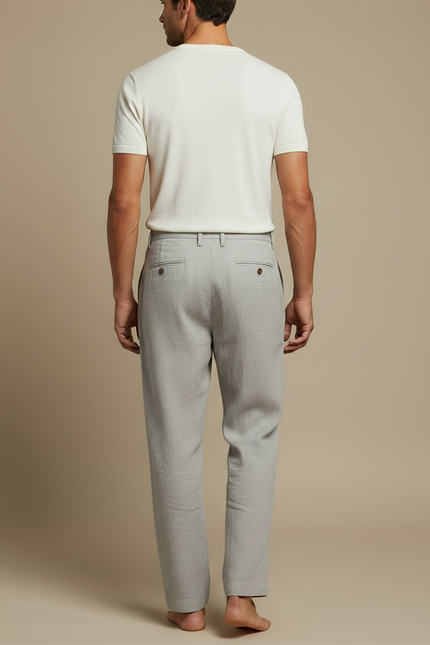 Pantalon Fluide Gris Lin Plissé Décontracté Homme - vue 2