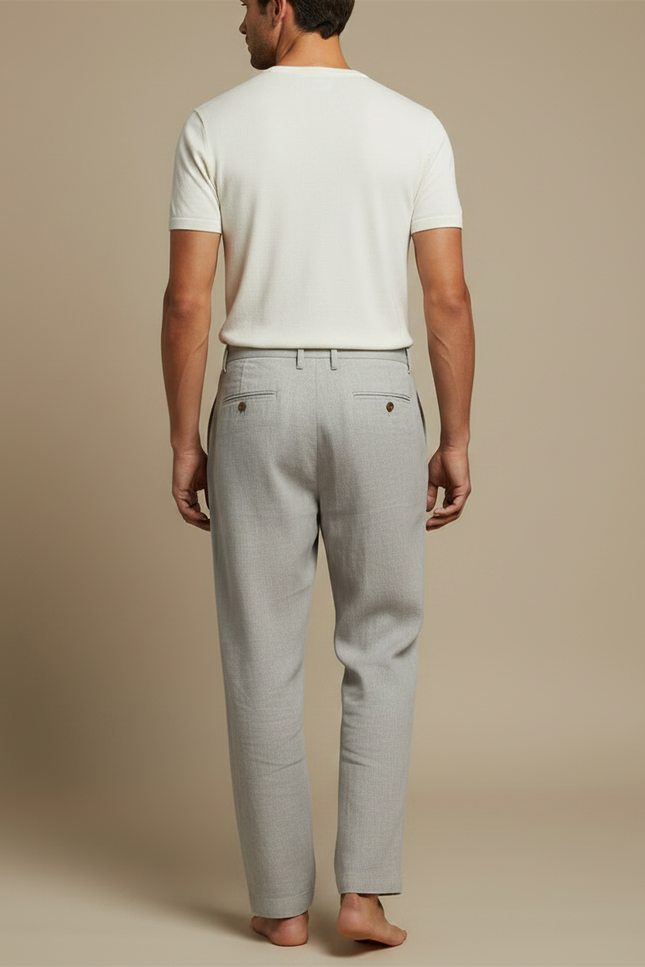 Pantalon Fluide Gris Lin Plissé Décontracté Homme - vue 2