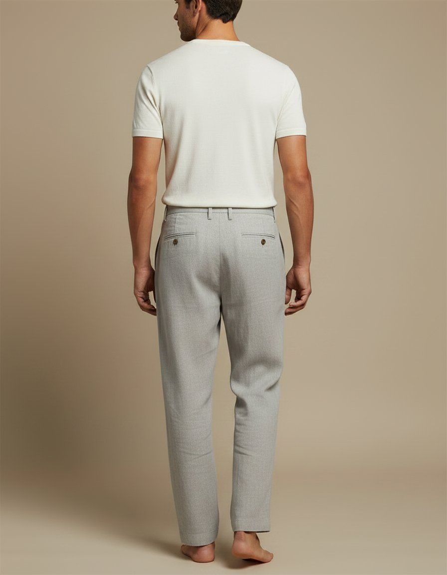 Pantalon Fluide Gris Lin Plissé Décontracté Homme - vue 2