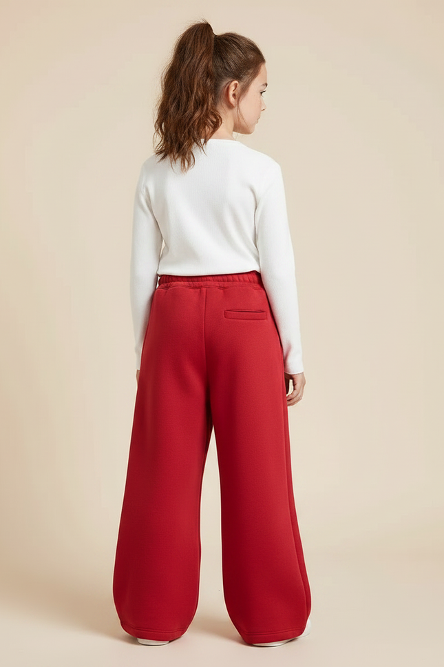 Pantalon Fluide Rouge Ample Molletonné Confortable Fille - vue 2