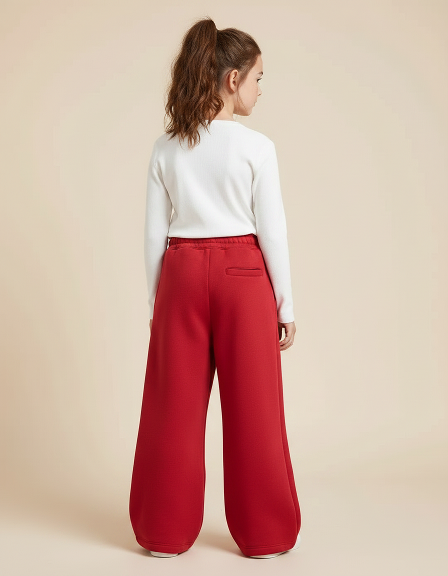 Pantalon Fluide Rouge Ample Molletonné Confortable Fille - vue 2