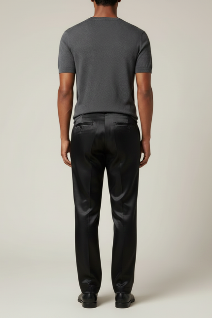 Pantalon Fluide Noir Satin Homme Droit Élégant - vue 2