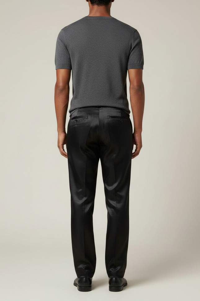 Pantalon Fluide Noir Satin Homme Droit Élégant - vue 2