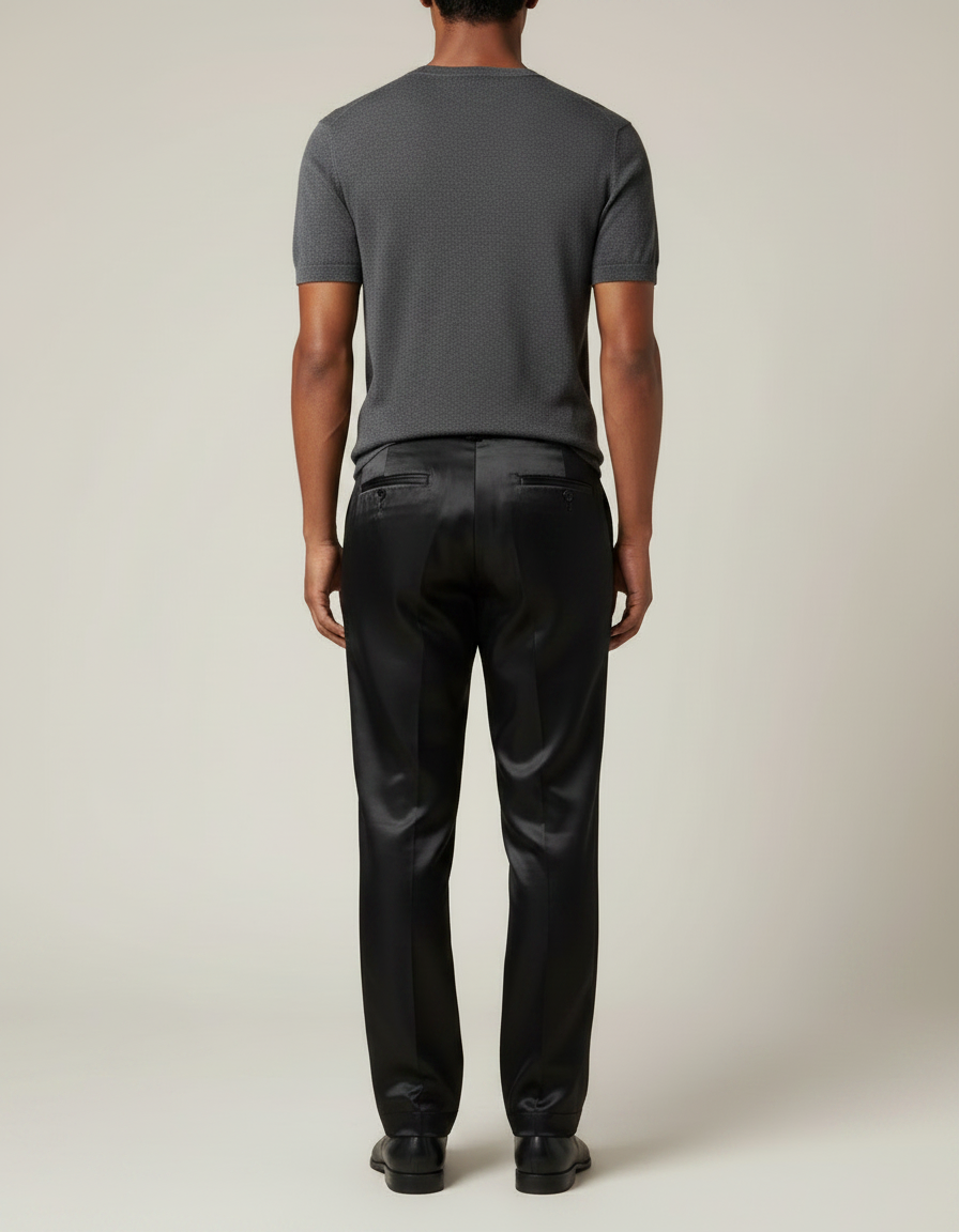 Pantalon Fluide Noir Satin Homme Droit Élégant - vue 2