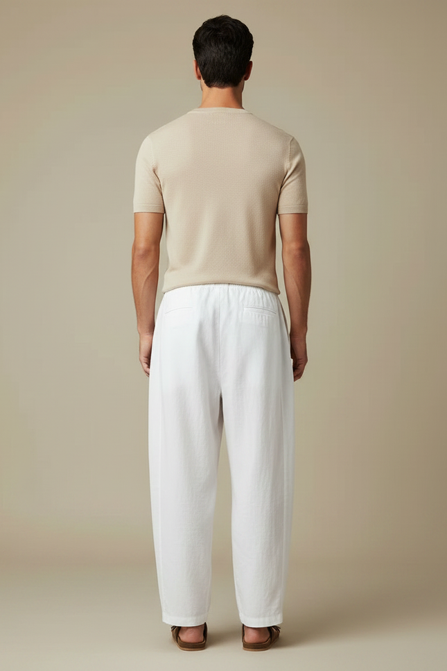 Pantalon Fluide Blanc Ample Coton Cordon Homme - vue 2