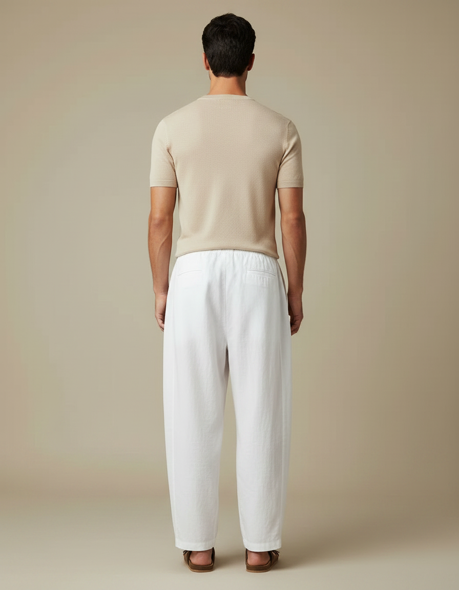 Pantalon Fluide Blanc Ample Coton Cordon Homme - vue 2