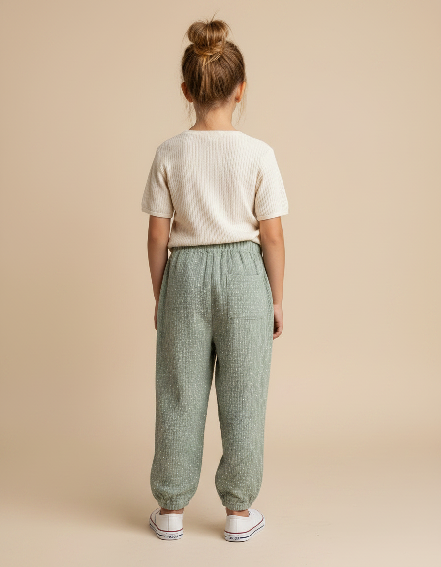 Pantalon Fluide Vert Ample Mousseline Enfant - Coton - vue 2
