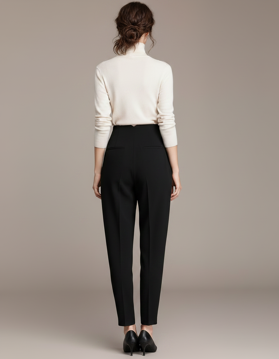 Pantalon Fluide Noir Taille Haute Plissé Élégant Femme - Viscose - vue 2