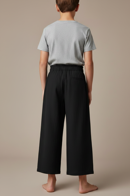 Pantalon Fluide Noir Ample Coton Décontracté Boutons - vue 2