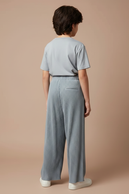 Pantalon Fluide Plissé Gris Ample Confortable Enfant - Polyester - vue 2