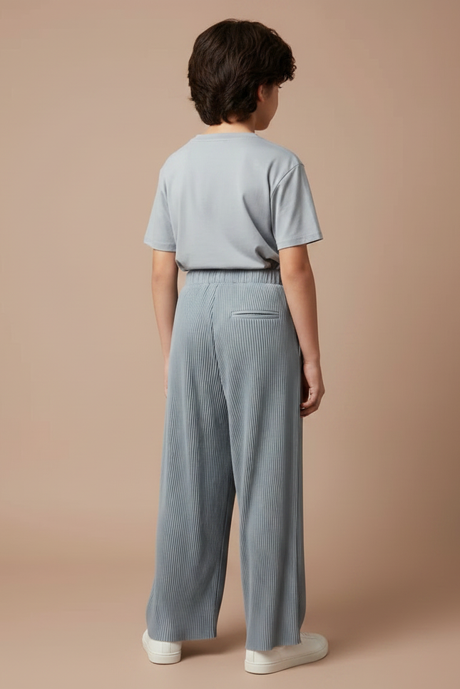 Pantalon Fluide Plissé Gris Ample Confortable Enfant - Polyester - vue 2
