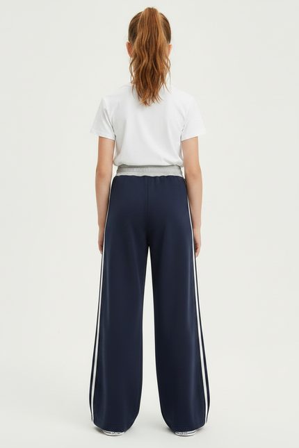 Pantalon Fluide Bleu Marine Ample Rayures Blanches Fille - Molleton - vue 2