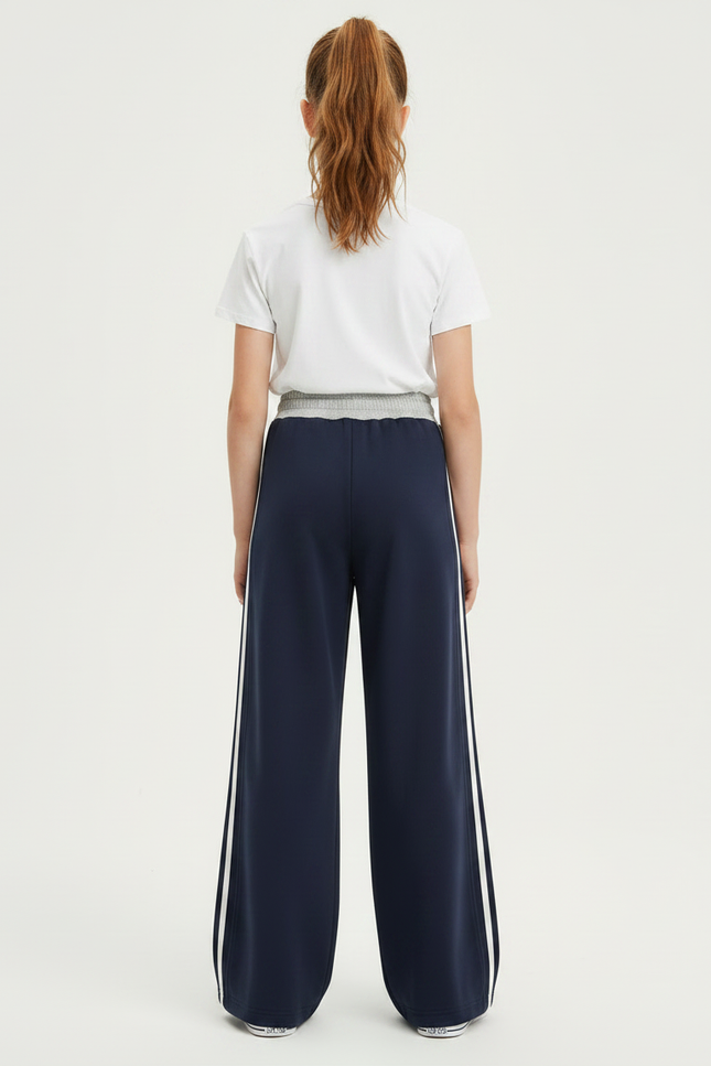 Pantalon Fluide Bleu Marine Ample Rayures Blanches Fille - Molleton - vue 2