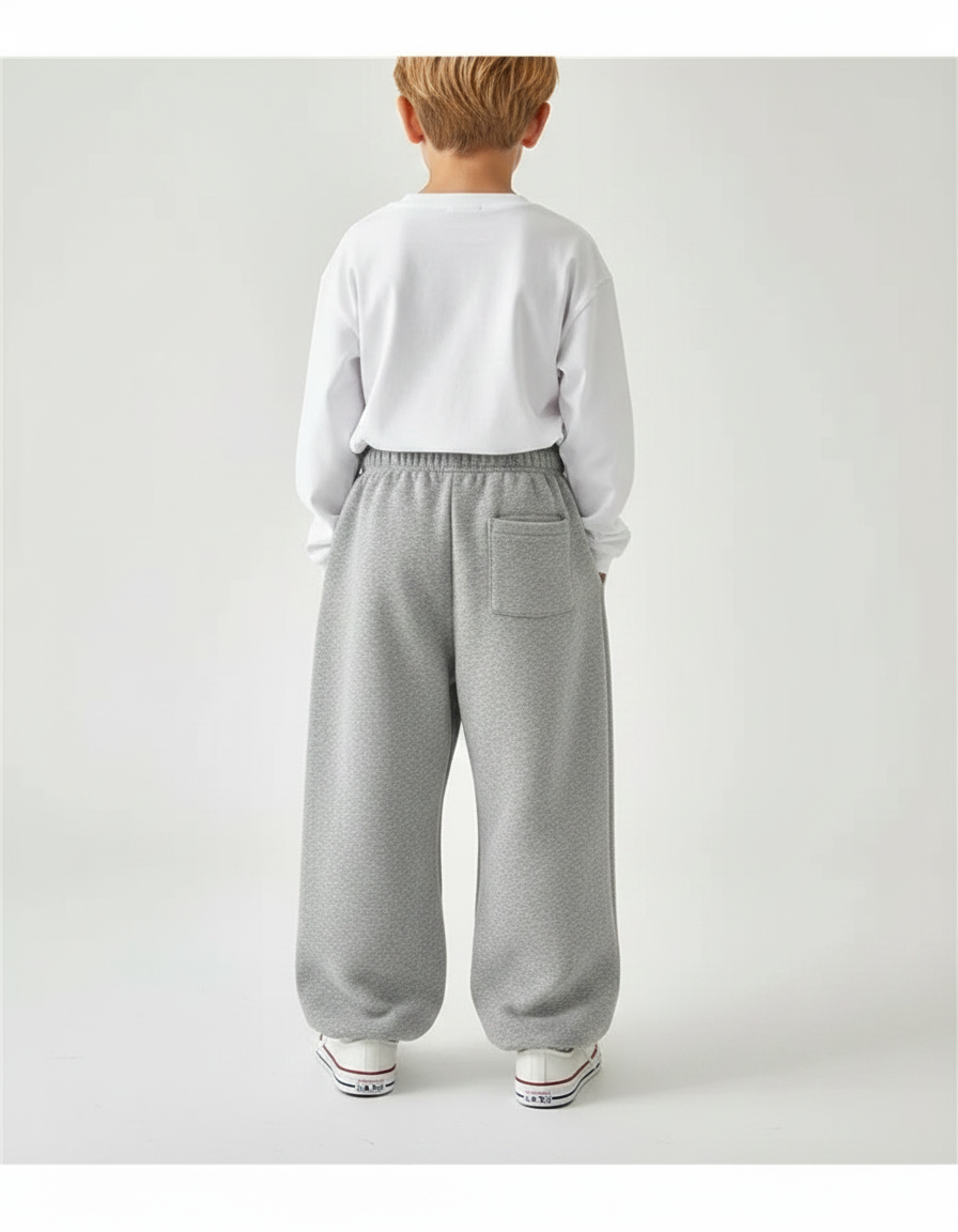 Pantalon Fluide Gris Ample Molletonné Décontracté Enfant - vue 2