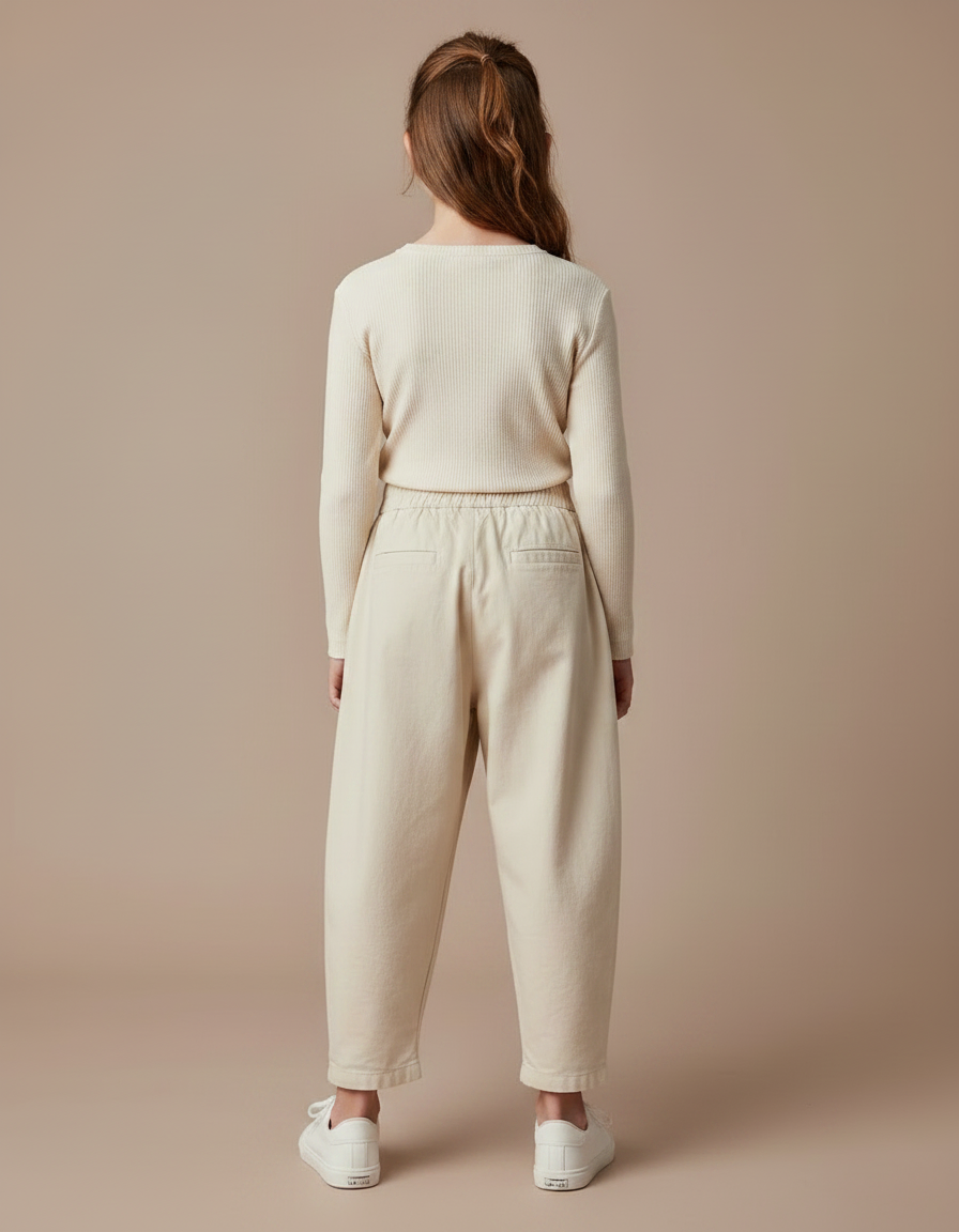 Pantalon Fluide Fille Beige Coupe Ample Coton - Toile - vue 2