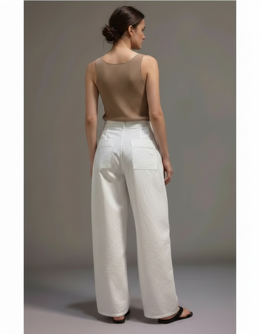 Pantalon Fluide Blanc Ample Décontracté Lin Coton - vue 2