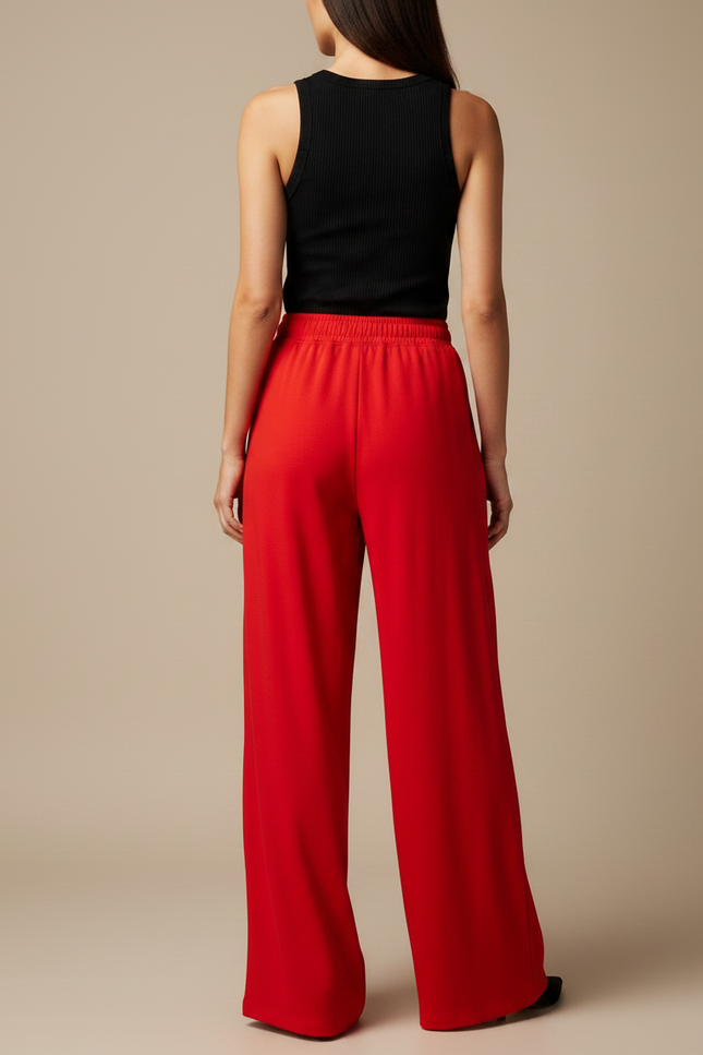 Pantalon Fluide Rouge Ample Décontracté Taille Élastique - Viscose - vue 2