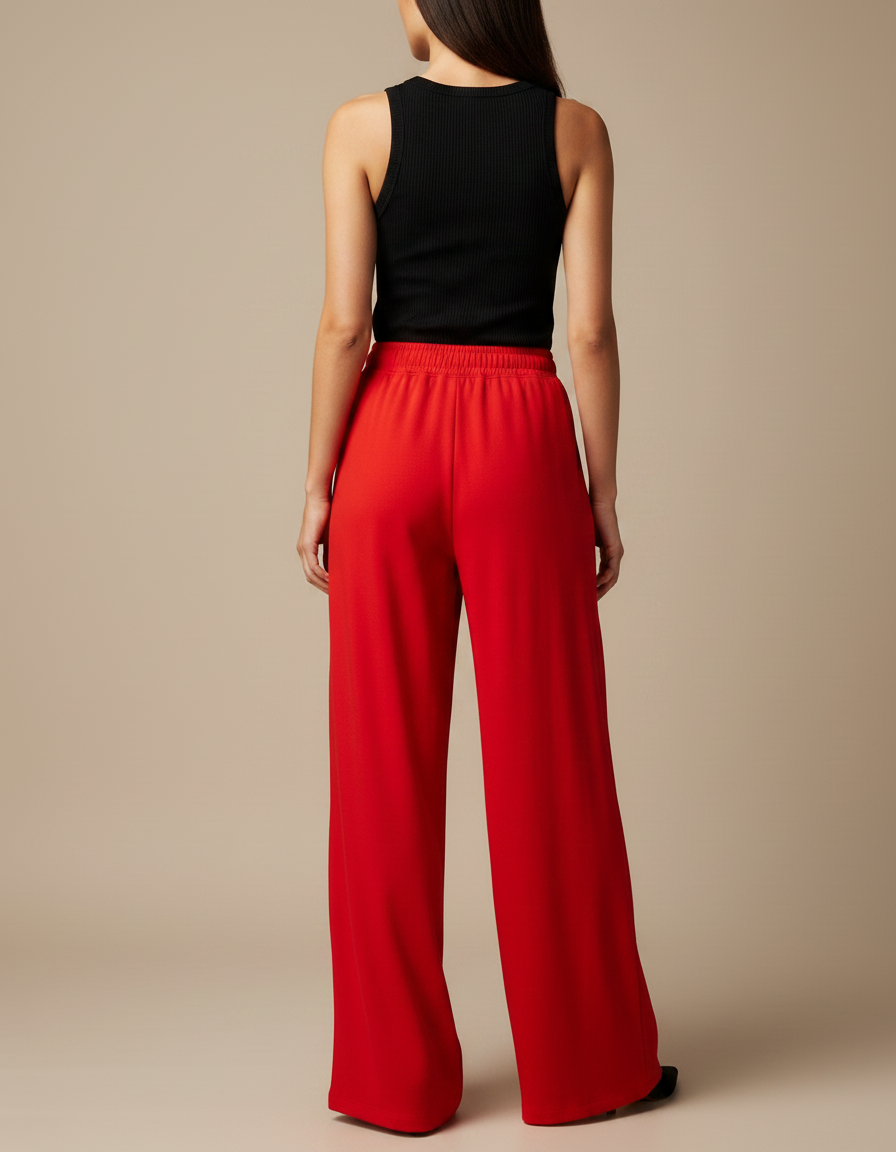 Pantalon Fluide Rouge Ample Décontracté Taille Élastique - Viscose - vue 2