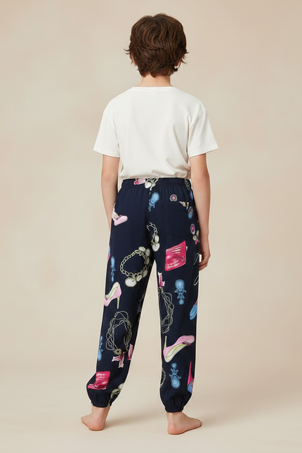 Pantalon Fluide Bleu Marine Imprimé Chaussures Bijoux - Viscose - vue 2