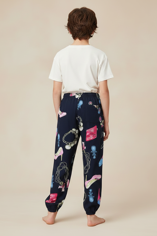 Pantalon Fluide Bleu Marine Imprimé Chaussures Bijoux - Viscose - vue 2