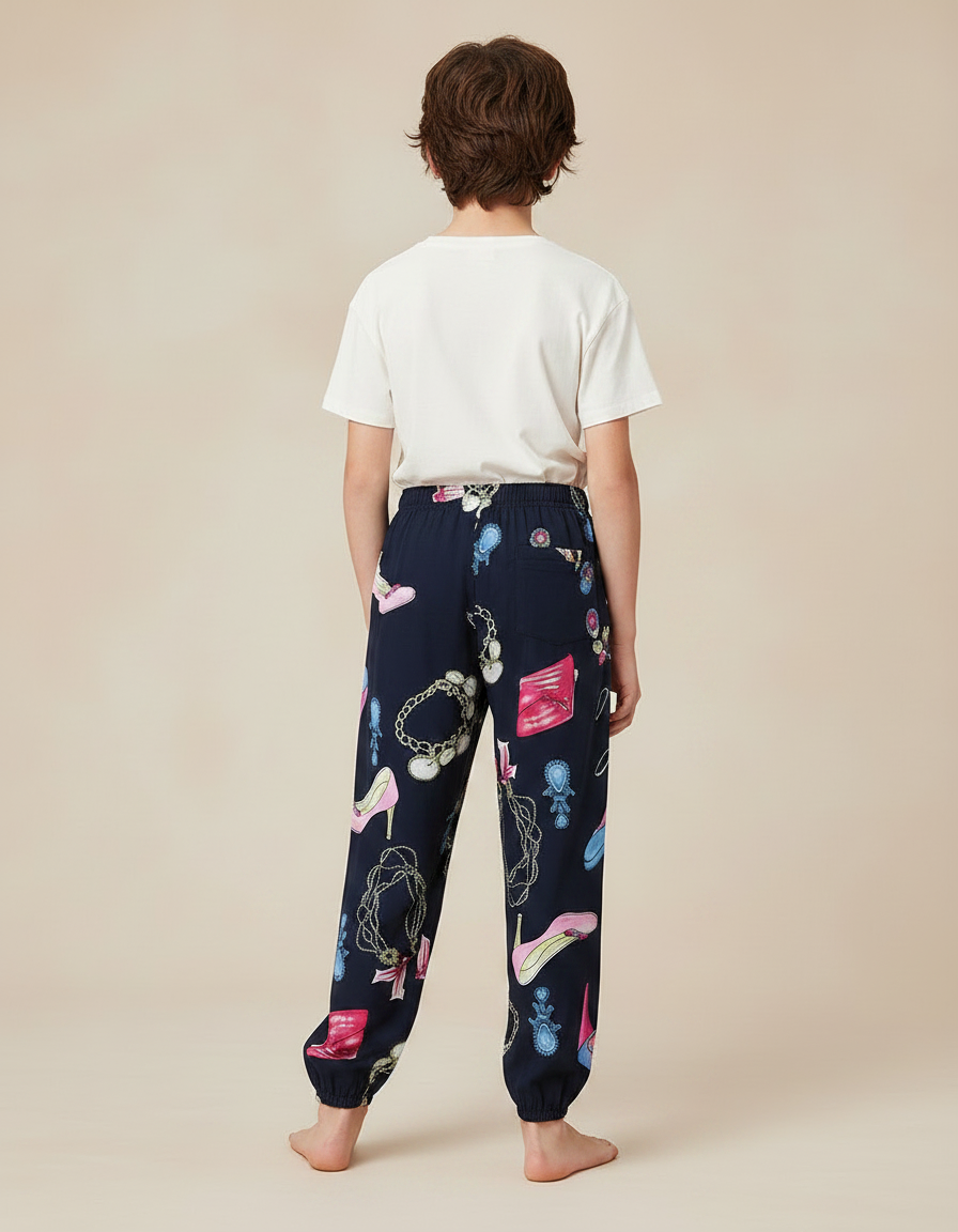 Pantalon Fluide Bleu Marine Imprimé Chaussures Bijoux - Viscose - vue 2