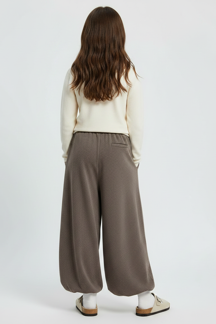 Pantalon Fluide Évasé Marron Ample Cordon Décontracté - Molleton - vue 2