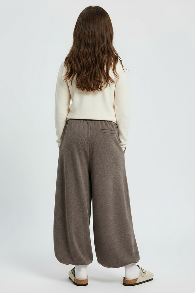 Pantalon Fluide Évasé Marron Ample Cordon Décontracté - Molleton - vue 2