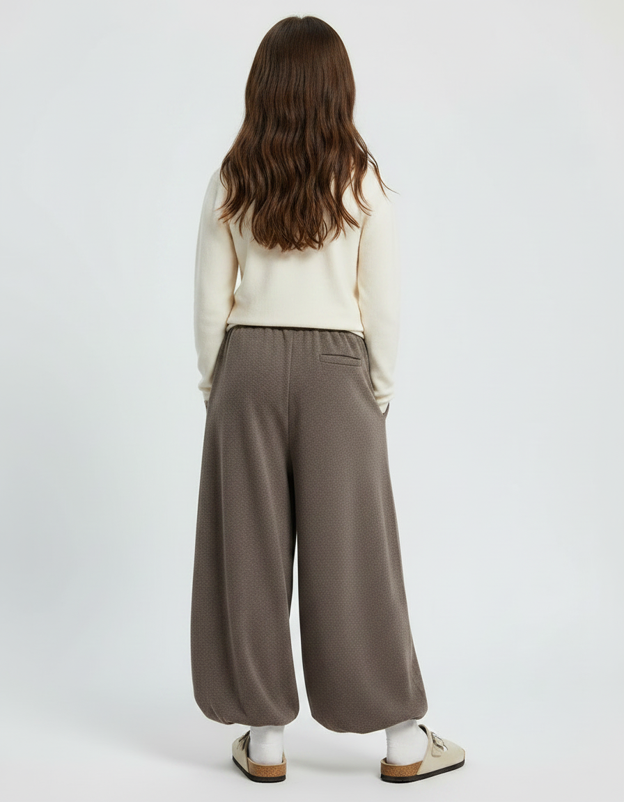 Pantalon Fluide Évasé Marron Ample Cordon Décontracté - Molleton - vue 2