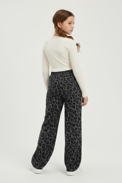 Pantalon Fluide Léopard Gris Ample Décontracté Cordon - Molleton - vue 2