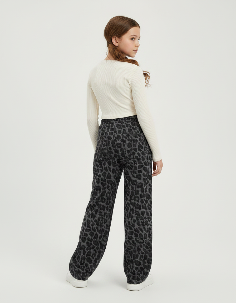 Pantalon Fluide Léopard Gris Ample Décontracté Cordon - Molleton - vue 2