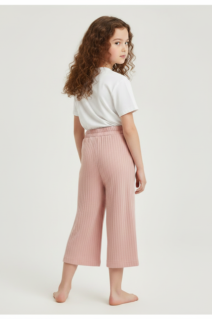 Pantalon Fluide Rose Côtelé Ample Décontracté Enfant - Maille - vue 2