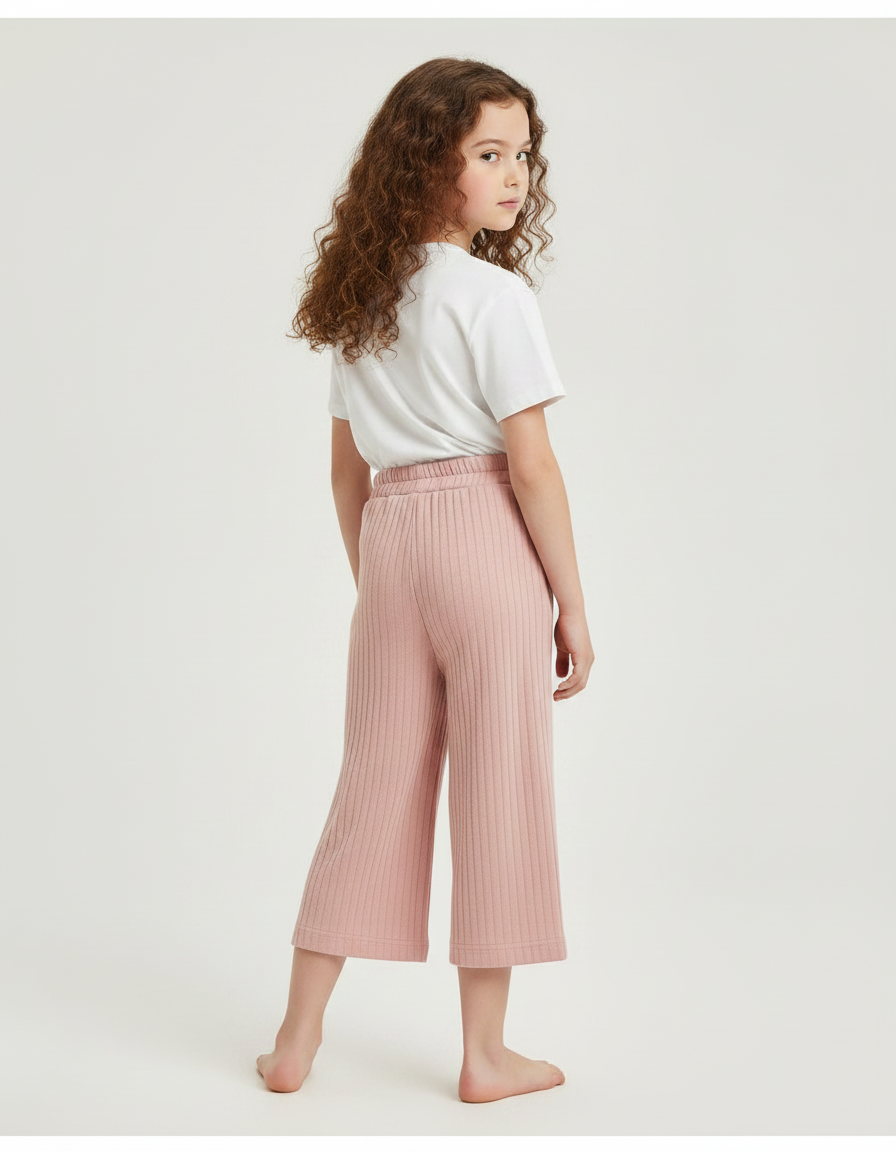 Pantalon Fluide Rose Côtelé Ample Décontracté Enfant - Maille - vue 2