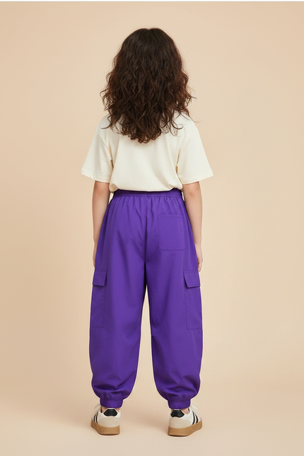 Pantalon Fluide Violet Cargo Ample Streetwear Enfants - Polyester - vue 2