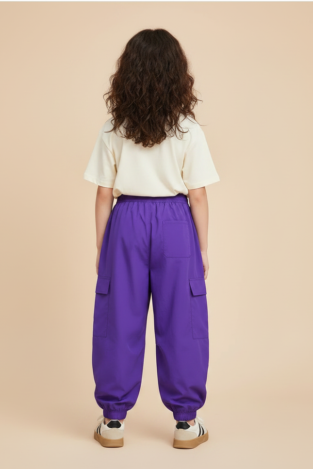 Pantalon Fluide Violet Cargo Ample Streetwear Enfants - Polyester - vue 2