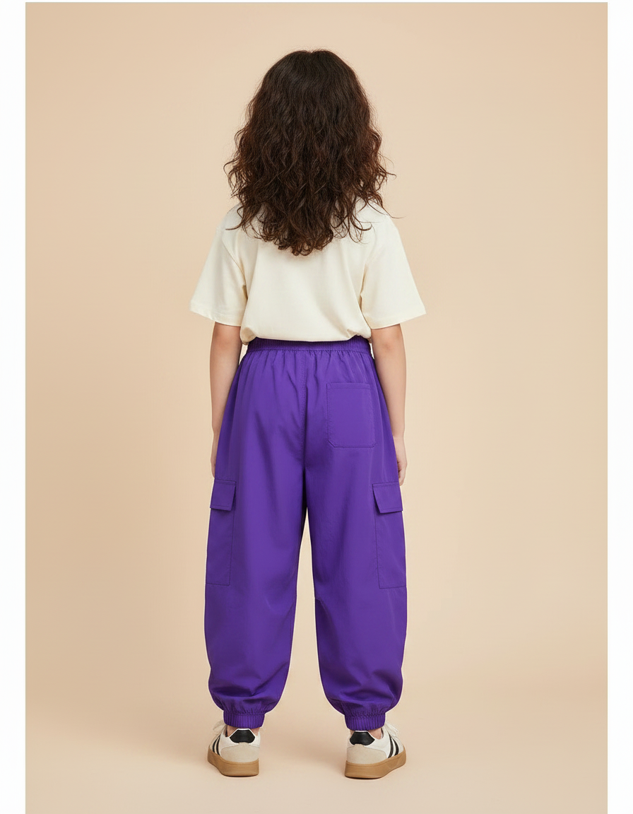 Pantalon Fluide Violet Cargo Ample Streetwear Enfants - Polyester - vue 2