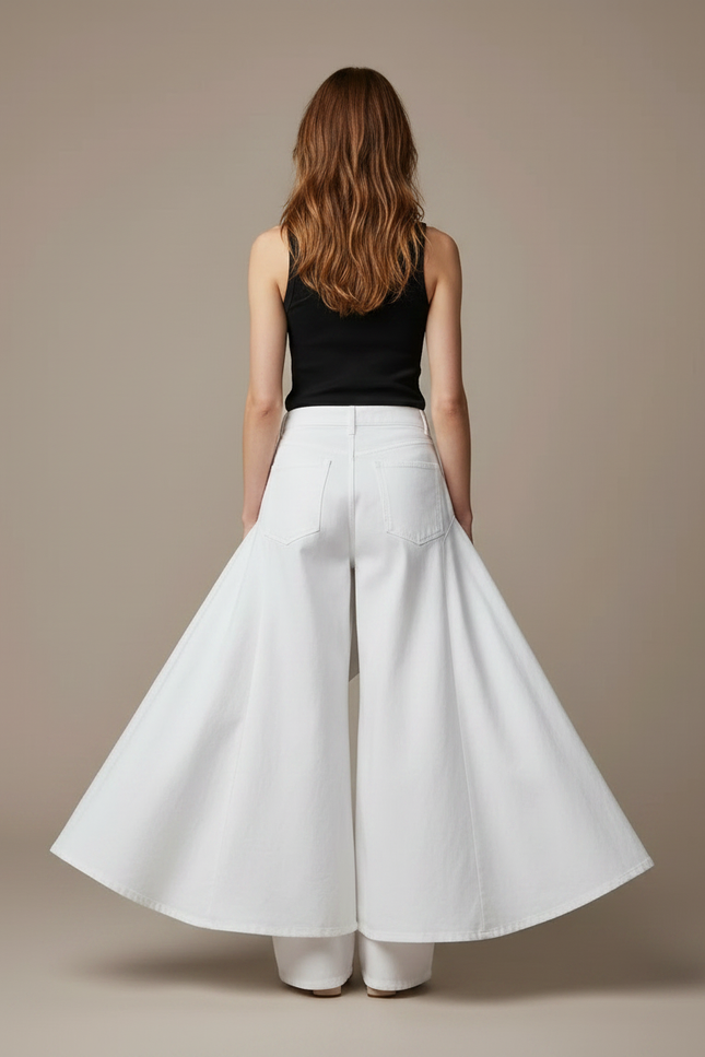 Pantalon Fluide Ouvert Devant - Blanc Jean - vue 2