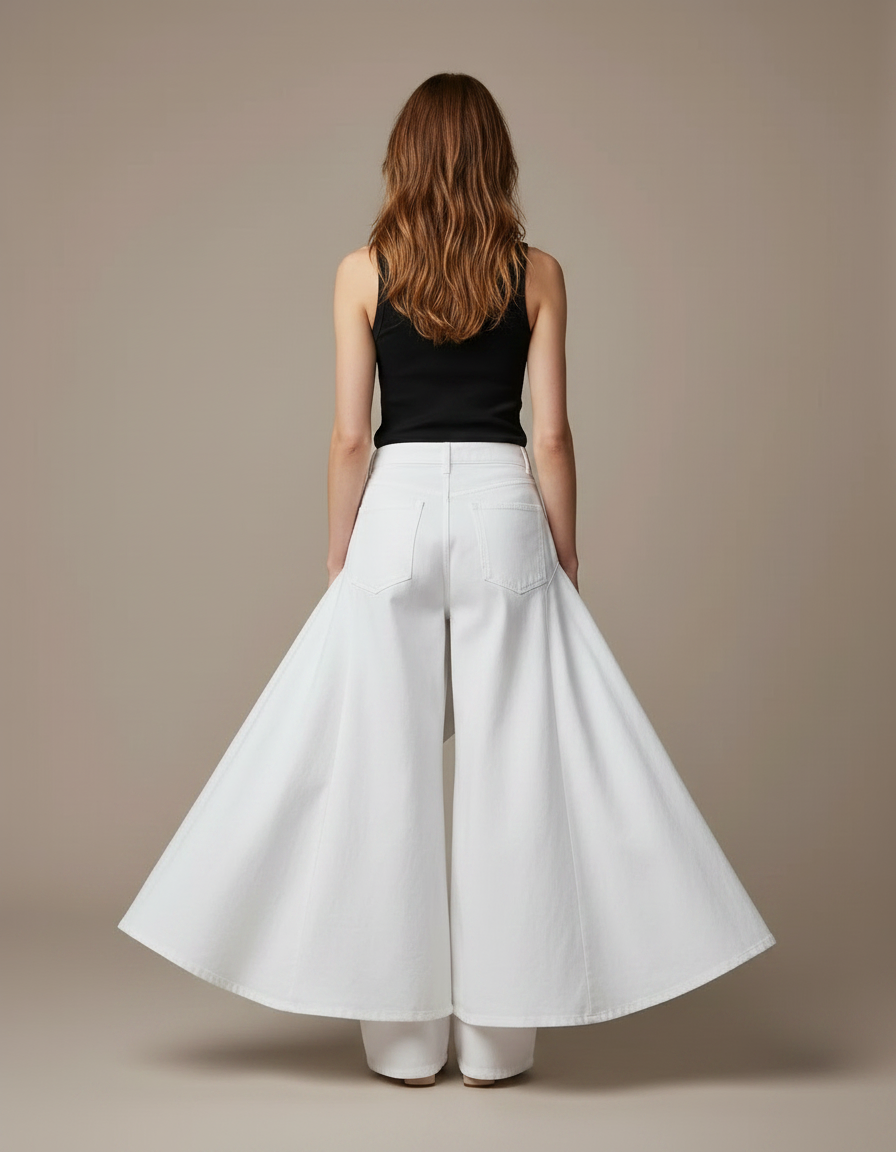 Pantalon Fluide Ouvert Devant - Blanc Jean - vue 2