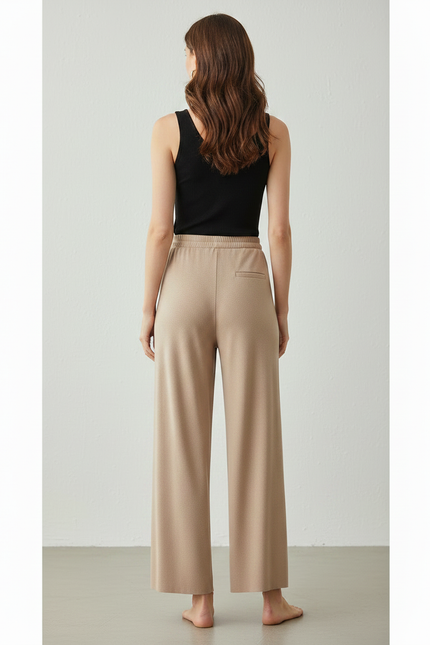 Pantalon Fluide Kaki Ample Doux Cordon Confortable - Maille - vue 2
