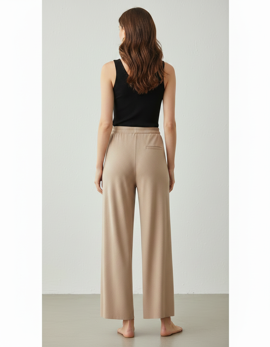 Pantalon Fluide Kaki Ample Doux Cordon Confortable - Maille - vue 2