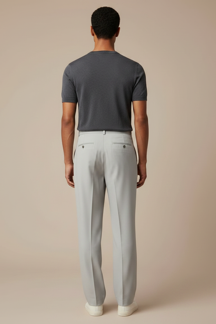 Pantalon Fluide Gris Clair Plissé Décontracté Homme - Gabardine - vue 2