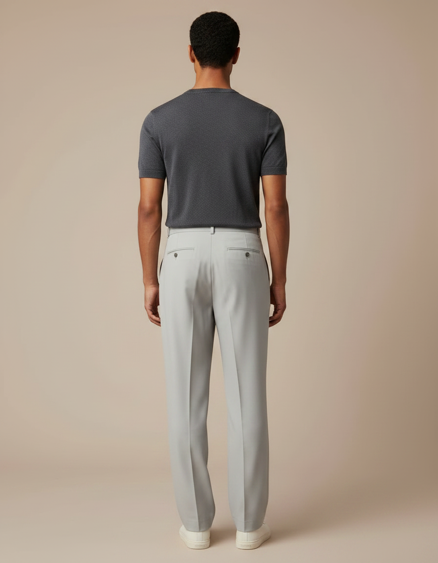 Pantalon Fluide Gris Clair Plissé Décontracté Homme - Gabardine - vue 2