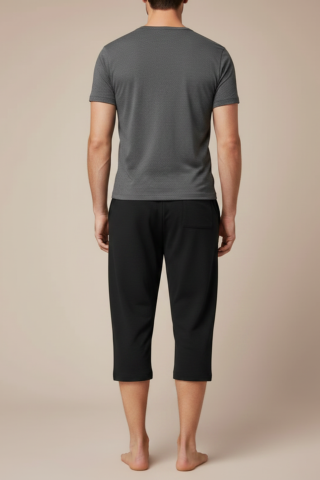 Pantalon Fluide Noir Court Homme Décontracté Coton - Molleton - vue 2