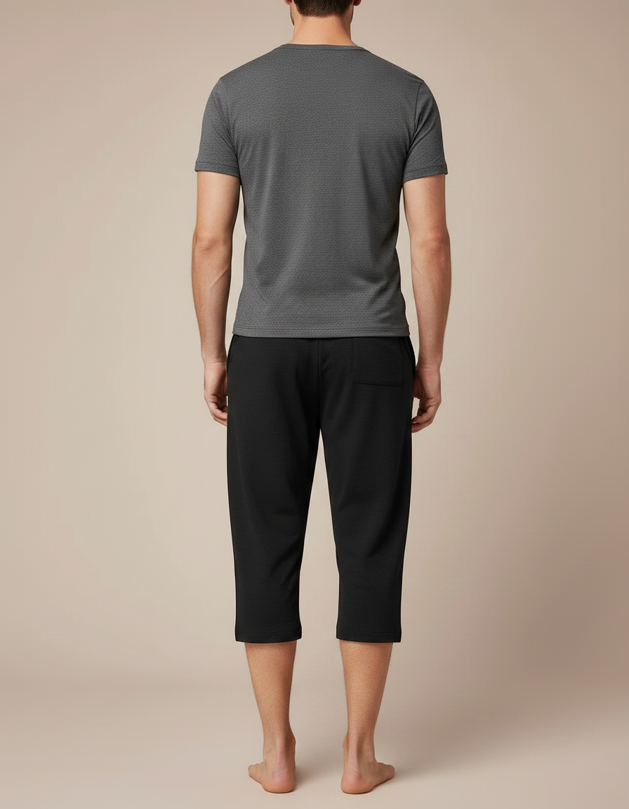 Pantalon Fluide Noir Court Homme Décontracté Coton - Molleton - vue 2