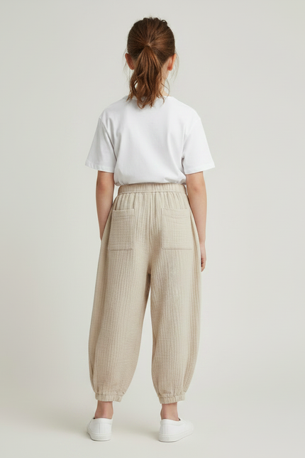 Pantalon Fluide Écru Coton Ample Confortable Enfant - Beige - vue 2