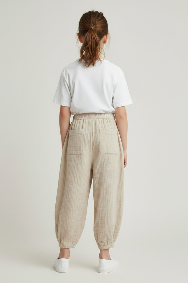 Pantalon Fluide Écru Coton Ample Confortable Enfant - Beige - vue 2