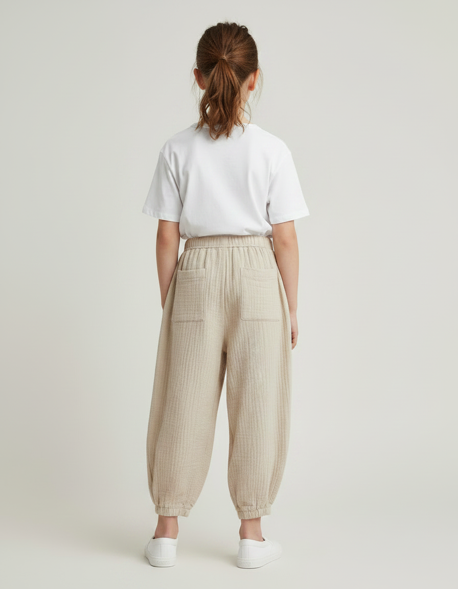 Pantalon Fluide Écru Coton Ample Confortable Enfant - Beige - vue 2