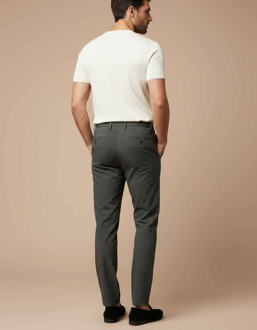 Pantalon Fluide Cintré - Kaki Polyester - vue 2